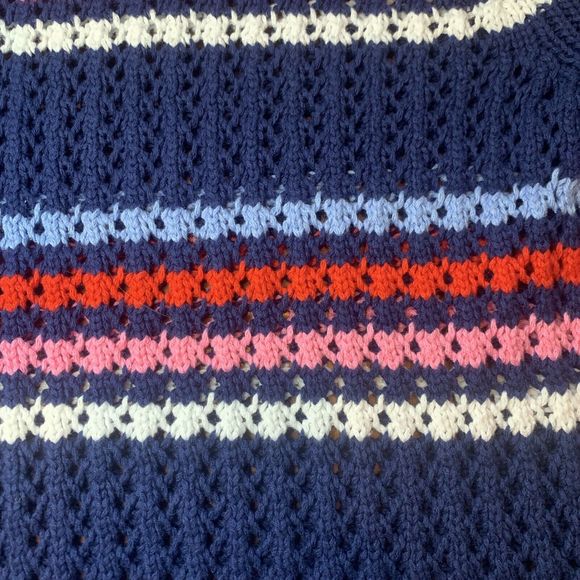 TALBOTS OPEN STITCH SWEATER - HAPPY STRIPE COTTON CREW NECK SIZE XL (16/18) NWT - Picture 11 of 14